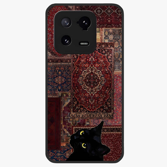 Regal Magic Cat Apple Glass Case showing flat back view with magical cat artwork holding apple and glossy glass finish.