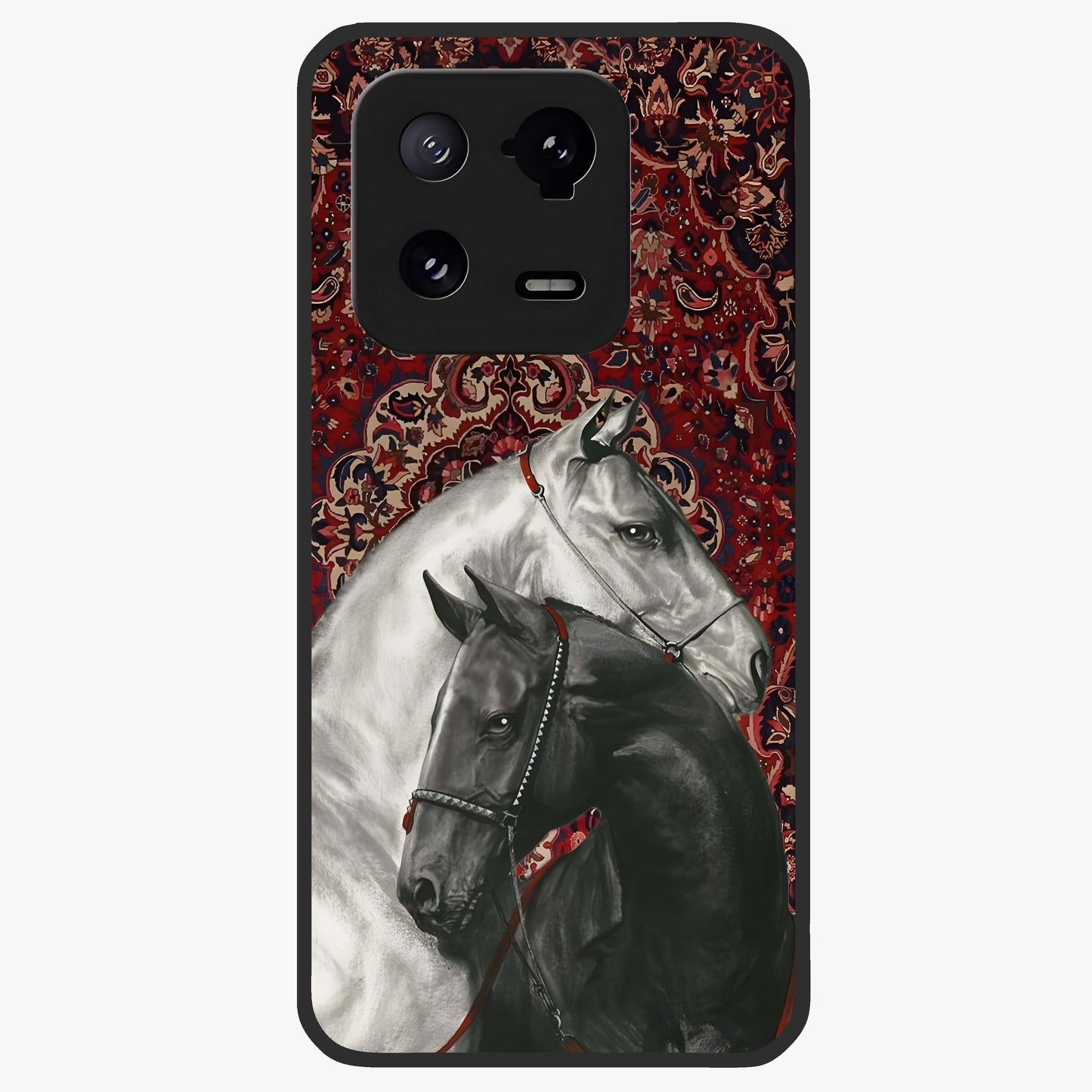 Regal Stallion Tapestry Glass Case showing flat back view with majestic horse tapestry artwork and glossy glass finish.