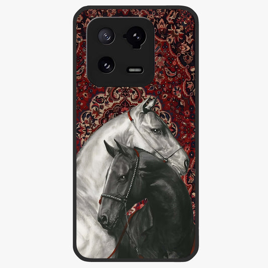 Regal Stallion Tapestry Glass Case showing flat back view with majestic horse tapestry artwork and glossy glass finish.