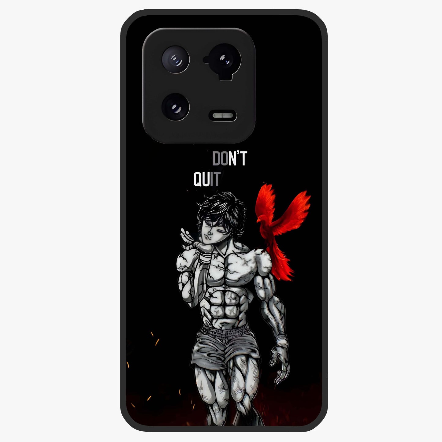 Rise Beyond Limits Glass Case showing flat back view with motivational typography artwork and glossy glass finish.