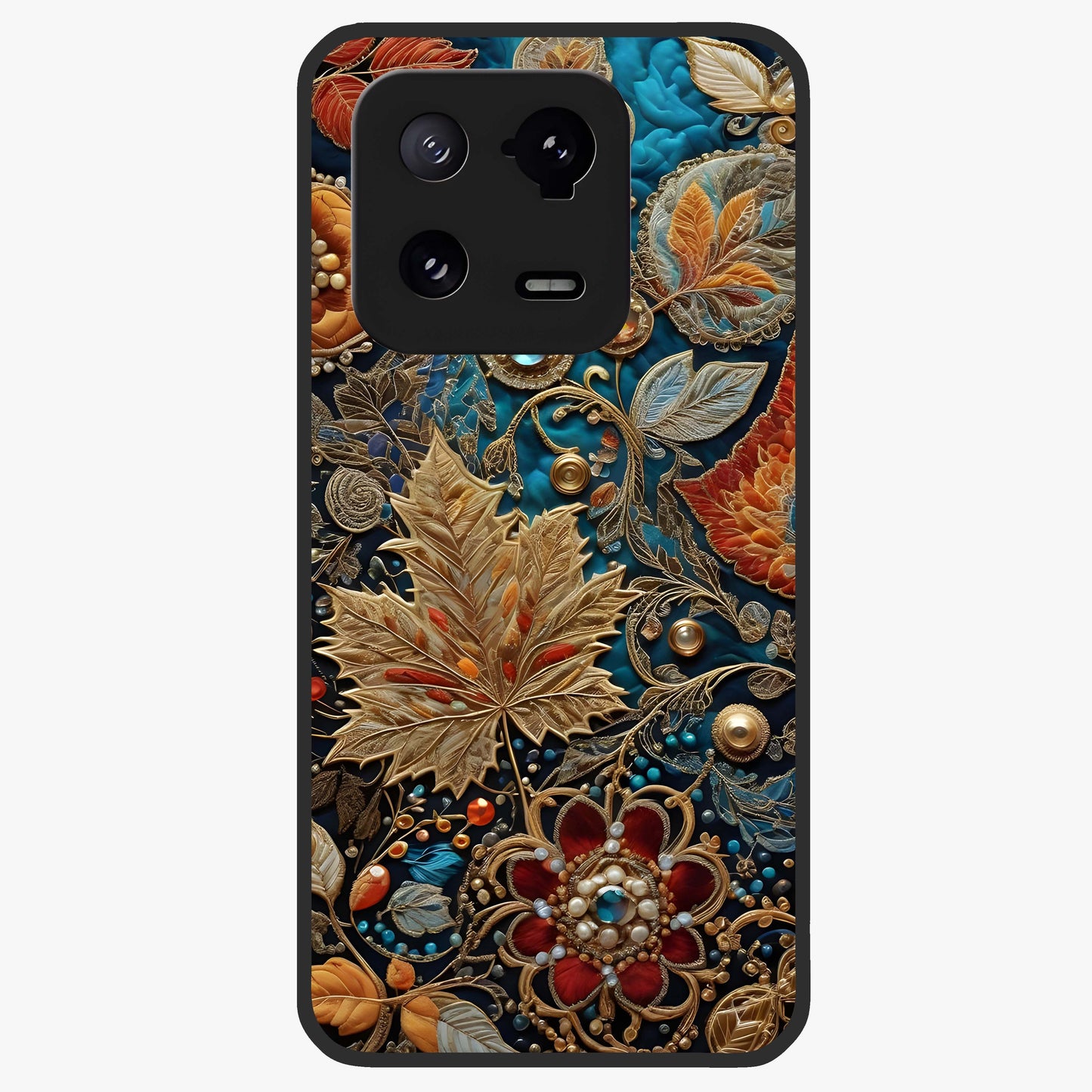 Royal Jewel Garden Glass Case showing flat back view with decorative floral garden artwork and glossy glass finish.