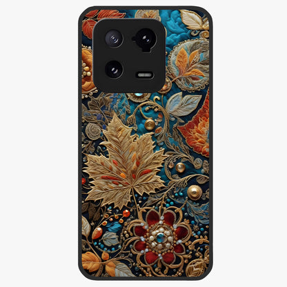 Royal Jewel Garden Glass Case showing flat back view with decorative floral garden artwork and glossy glass finish.