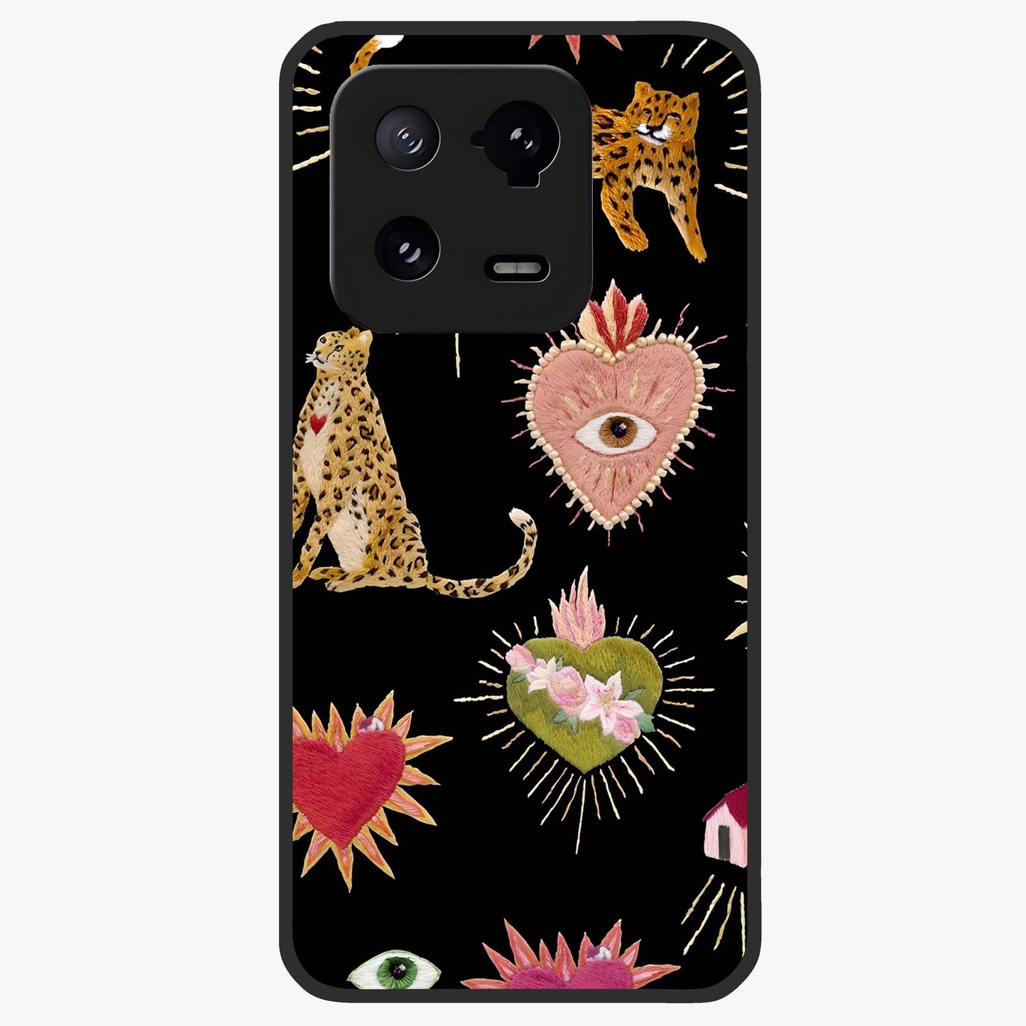 Sacred Jungle Heart Glass Case showing flat back view with jungle inspired heart artwork and glossy glass finish.