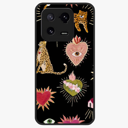 Sacred Jungle Heart Glass Case showing flat back view with jungle inspired heart artwork and glossy glass finish.