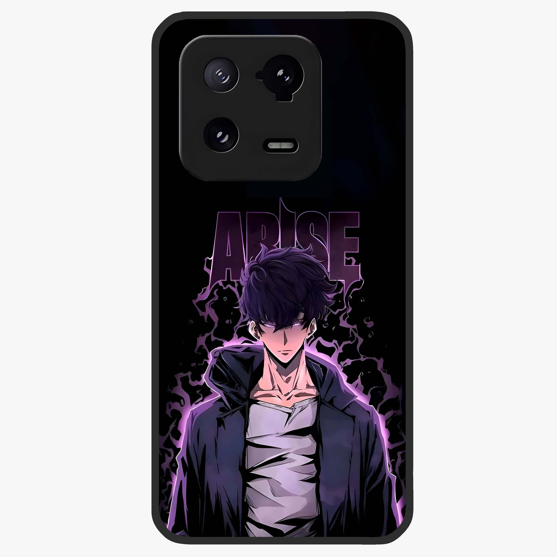Shadow Monarch Awakening Glass Case showing flat back view with powerful dark monarch themed artwork and glossy glass finish.