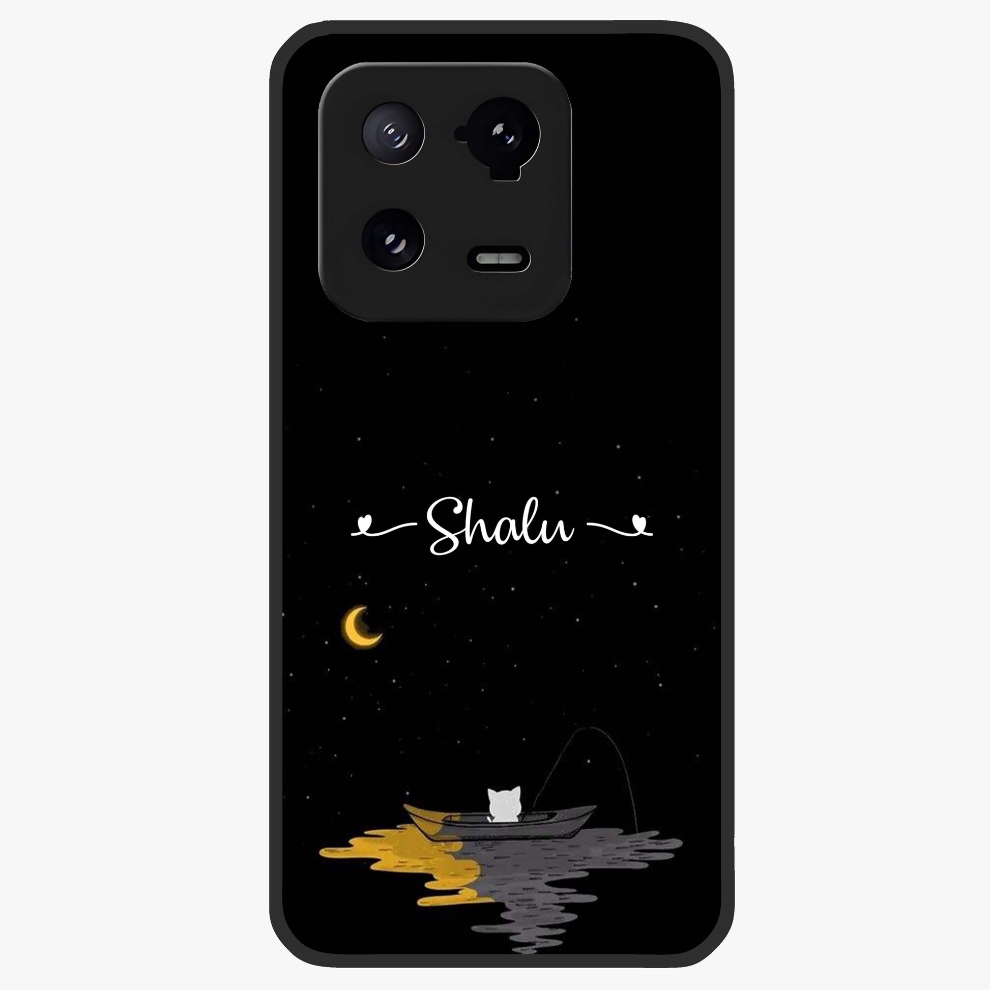 Silent Night Row Glass Case showing flat back view with calm night themed artwork and glossy glass finish.