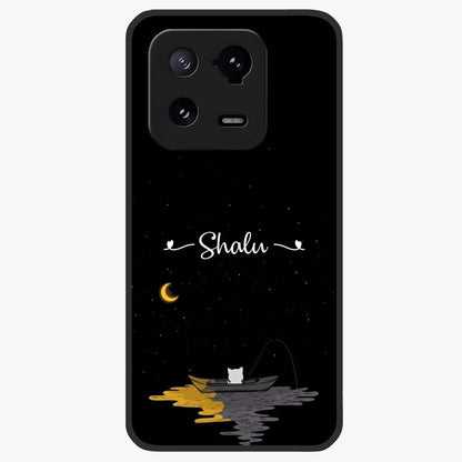 Silent Night Row Glass Case showing flat back view with calm night themed artwork and glossy glass finish.