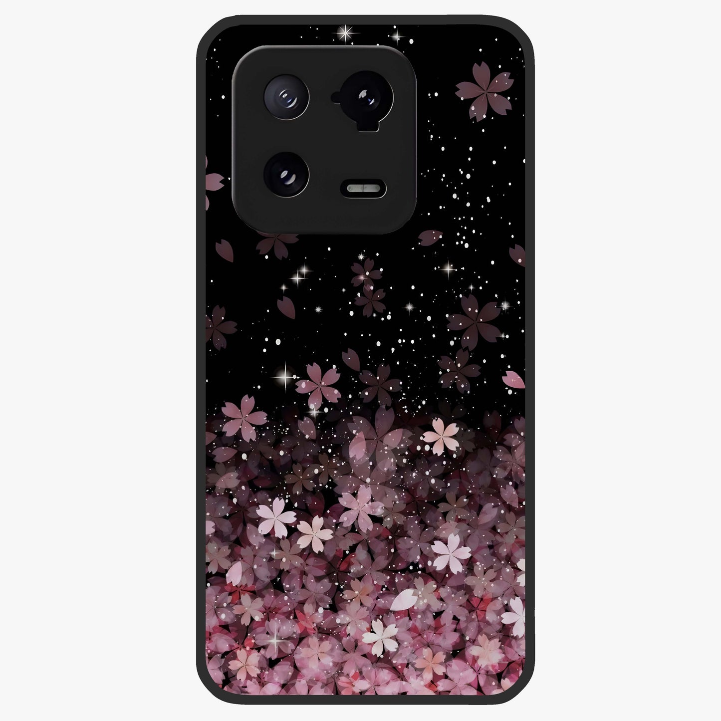 Small Starry Flowers Glass Case showing flat back view with delicate starry floral artwork and glossy glass finish.