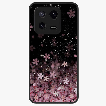 Small Starry Flowers Glass Case showing flat back view with delicate starry floral artwork and glossy glass finish.