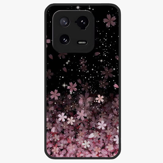 Small Starry Flowers Glass Case showing flat back view with delicate starry floral artwork and glossy glass finish.