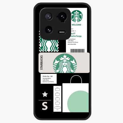 Starbucks Mocha Glass Case showing flat back view with coffee inspired artwork and glossy glass finish.