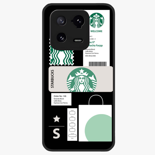 Starbucks Mocha Glass Case showing flat back view with coffee inspired artwork and glossy glass finish.