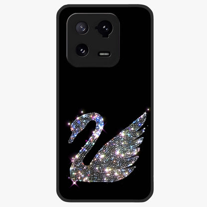 Starlit Swan Grace Glass Case showing flat back view with graceful swan artwork under starry sky and glossy glass finish.