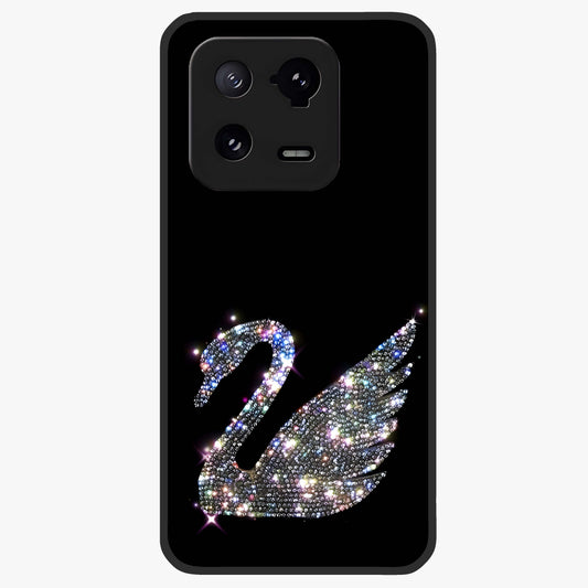 Starlit Swan Grace Glass Case showing flat back view with graceful swan artwork under starry sky and glossy glass finish.