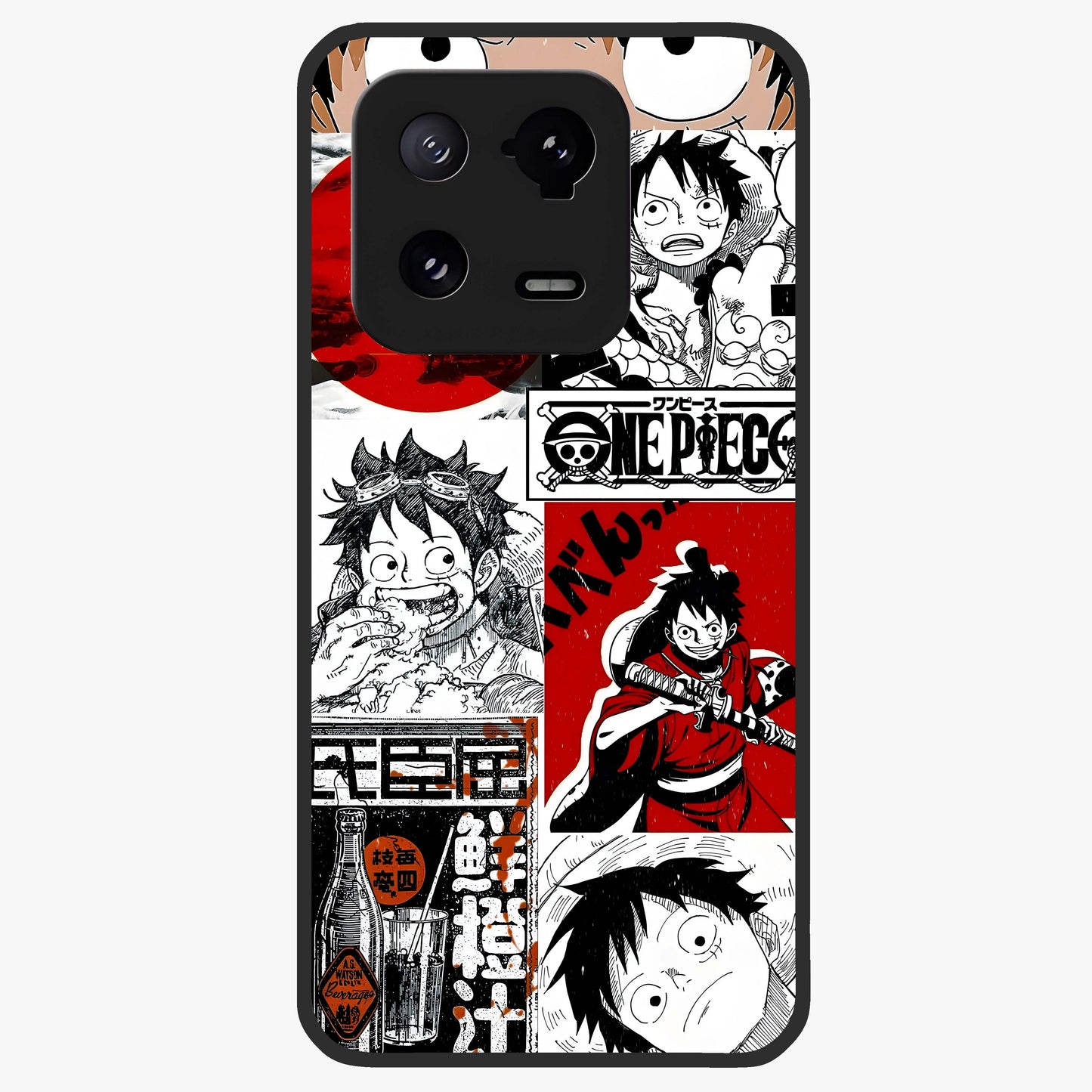 Strawhat Chaos Panels Glass Case showing flat back view with anime inspired chaos panel artwork and glossy glass finish.
