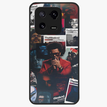 The Weeknd Glass Case showing flat back view with music inspired artistic portrait artwork and glossy glass finish.