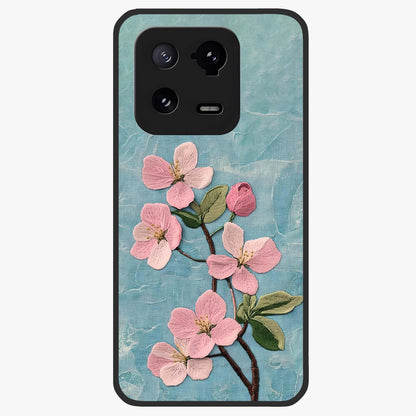 Threaded Blossom Breeze Glass Case showing flat back view with delicate blossom artwork and glossy glass finish.