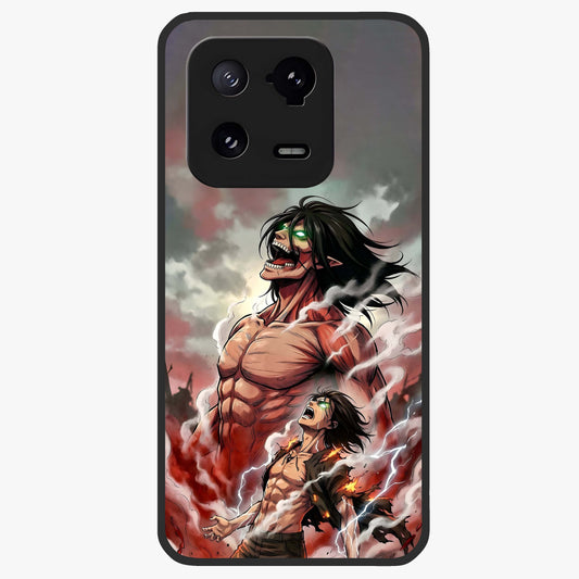 Titan Awakening Fury Glass Case showing flat back view with powerful titan inspired artwork and glossy glass finish.