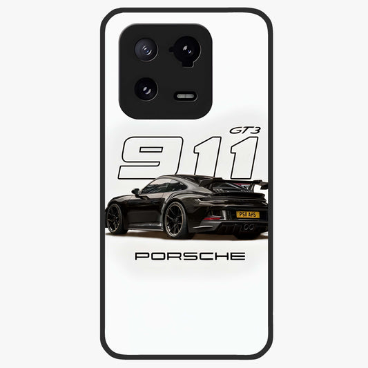 Turbo Legacy Icon Glass Case showing flat back view with iconic sports car inspired artwork and glossy glass finish.