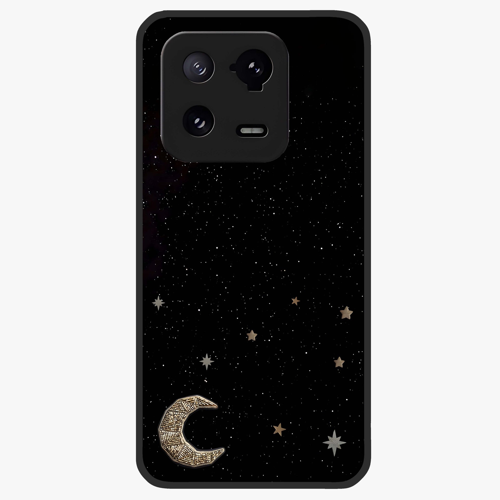 Twinkle Star With Half Moon Glass Case showing flat back view with star and half moon artwork and glossy glass finish.