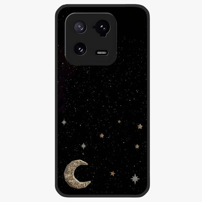 Twinkle Star With Half Moon Glass Case showing flat back view with star and half moon artwork and glossy glass finish.