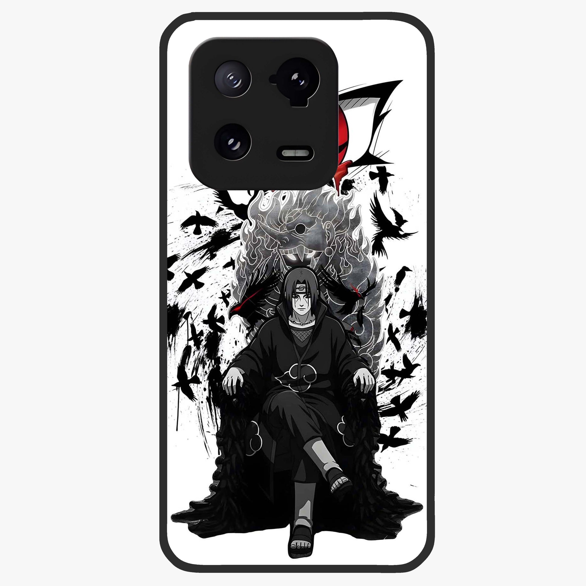 Uchiha Shadow Throne Glass Case showing flat back view with cosmic underwater themed artwork and glossy glass finish.