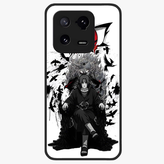 Uchiha Shadow Throne Glass Case showing flat back view with cosmic underwater themed artwork and glossy glass finish.
