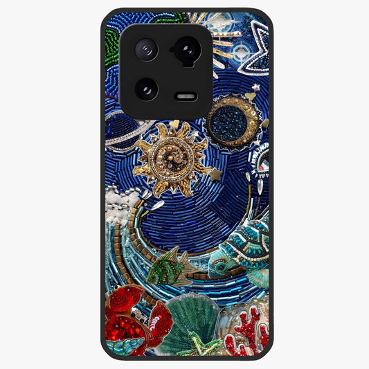 Universe Underwater Spark Glass Case showing flat back view with cosmic underwater themed artwork and glossy glass finish.