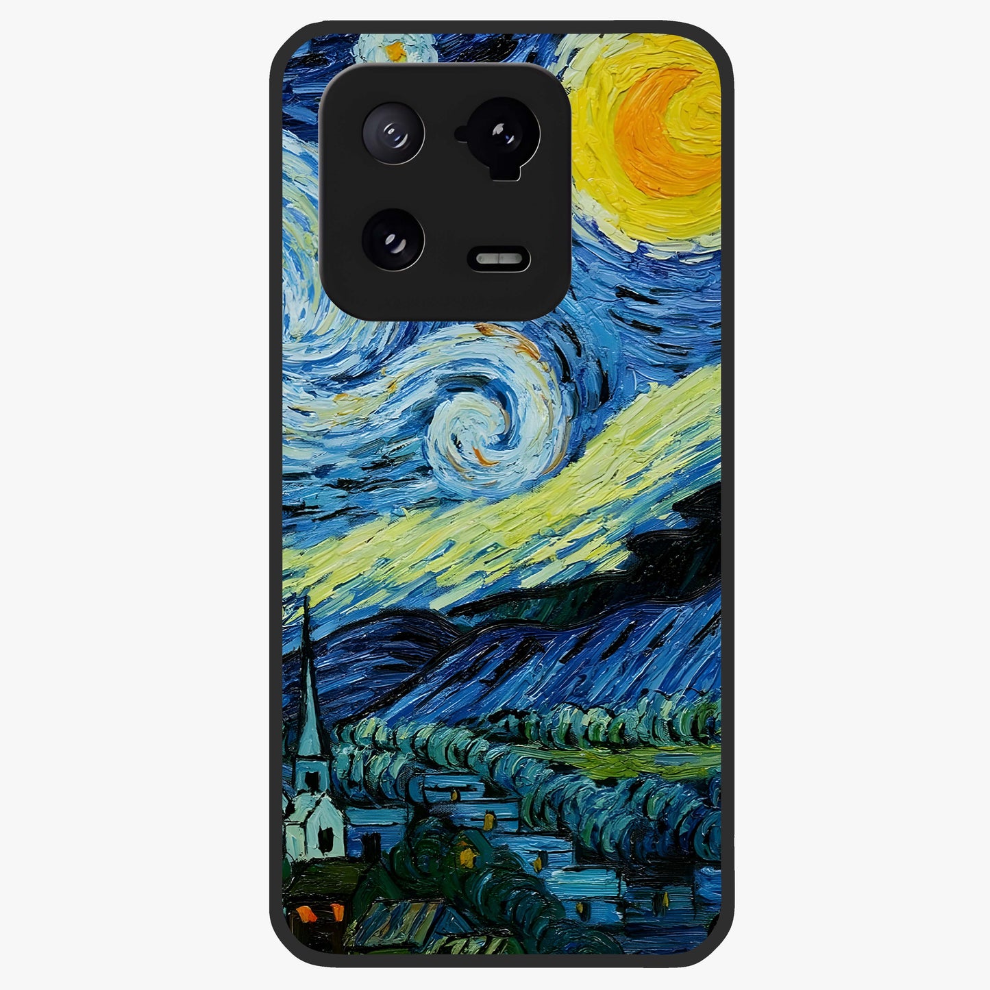 Van Gogh Art Glass Case showing flat back view with classic painterly artwork inspired by Van Gogh style and glossy glass finish.