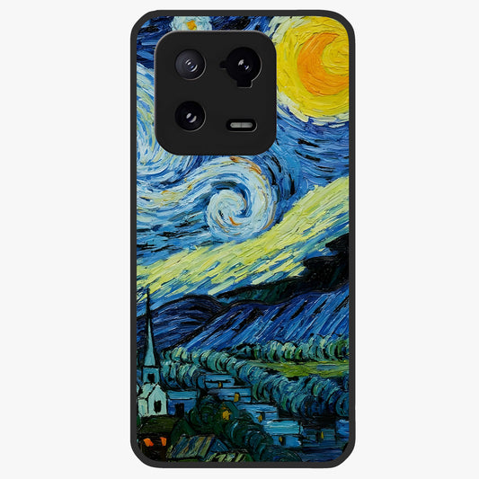 Van Gogh Art Glass Case showing flat back view with classic painterly artwork inspired by Van Gogh style and glossy glass finish.