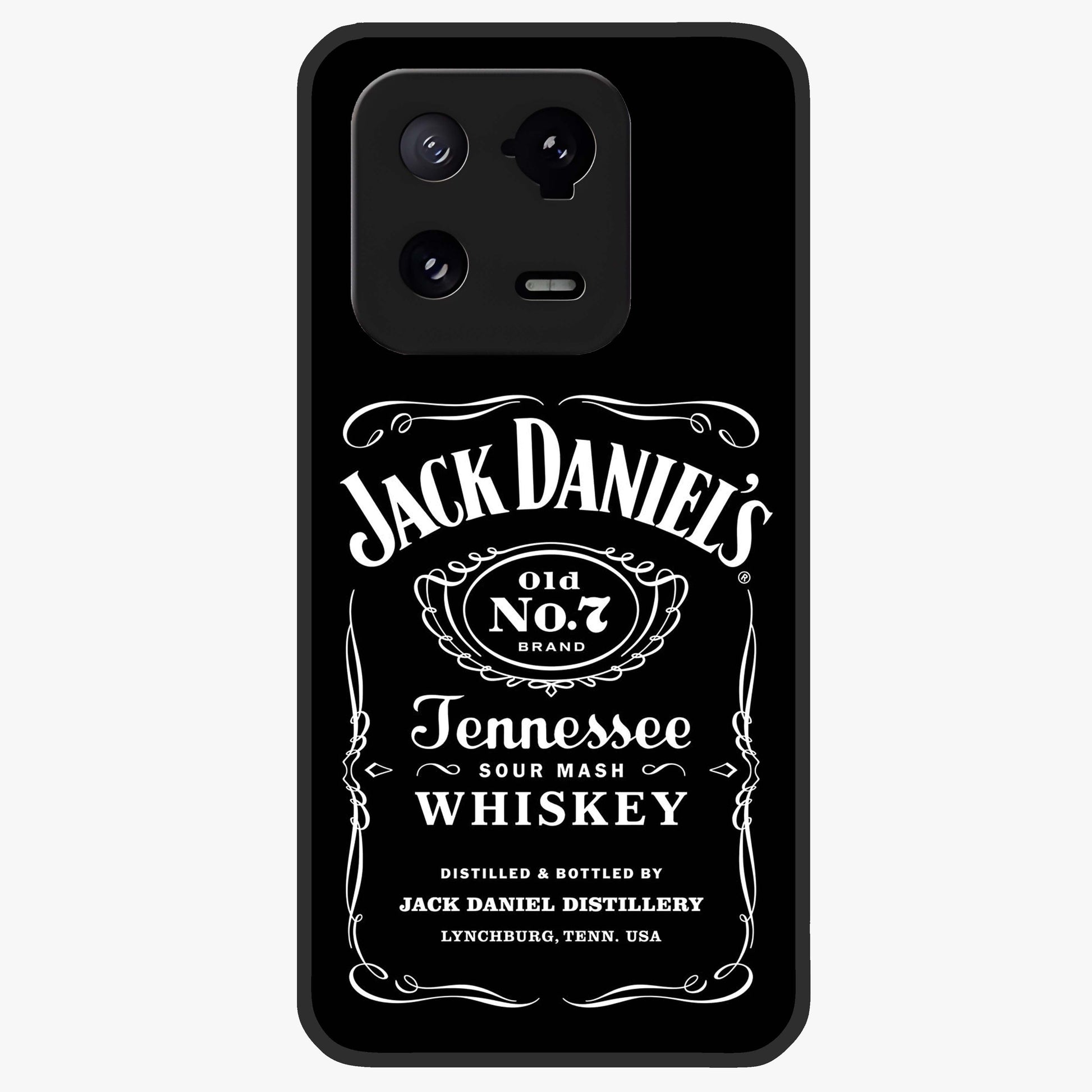 Vintage Whiskey Heritage Glass Case showing flat back view with classic whiskey inspired artwork and glossy glass finish.