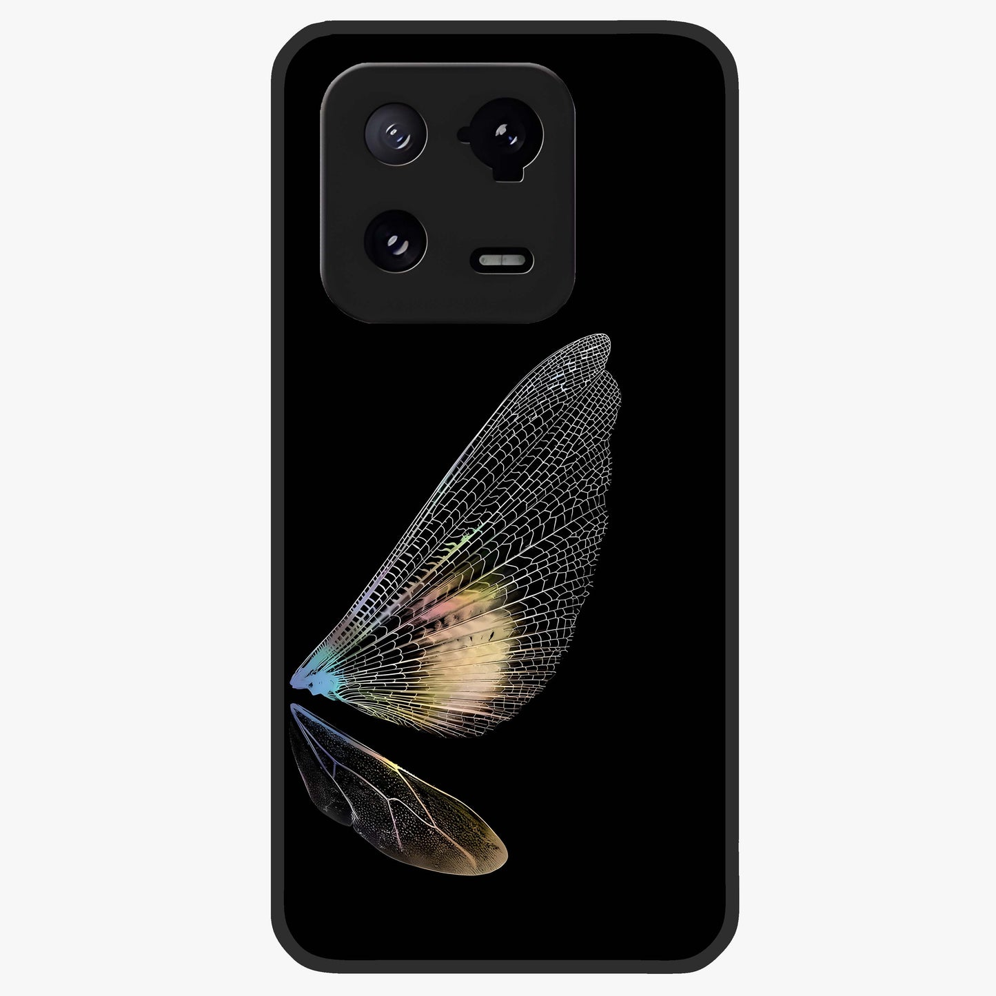 Whispers Of Wings Glass Case showing flat back view with graceful wing inspired artwork and glossy glass finish.