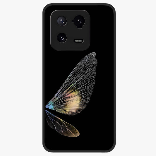 Whispers Of Wings Glass Case showing flat back view with graceful wing inspired artwork and glossy glass finish.
