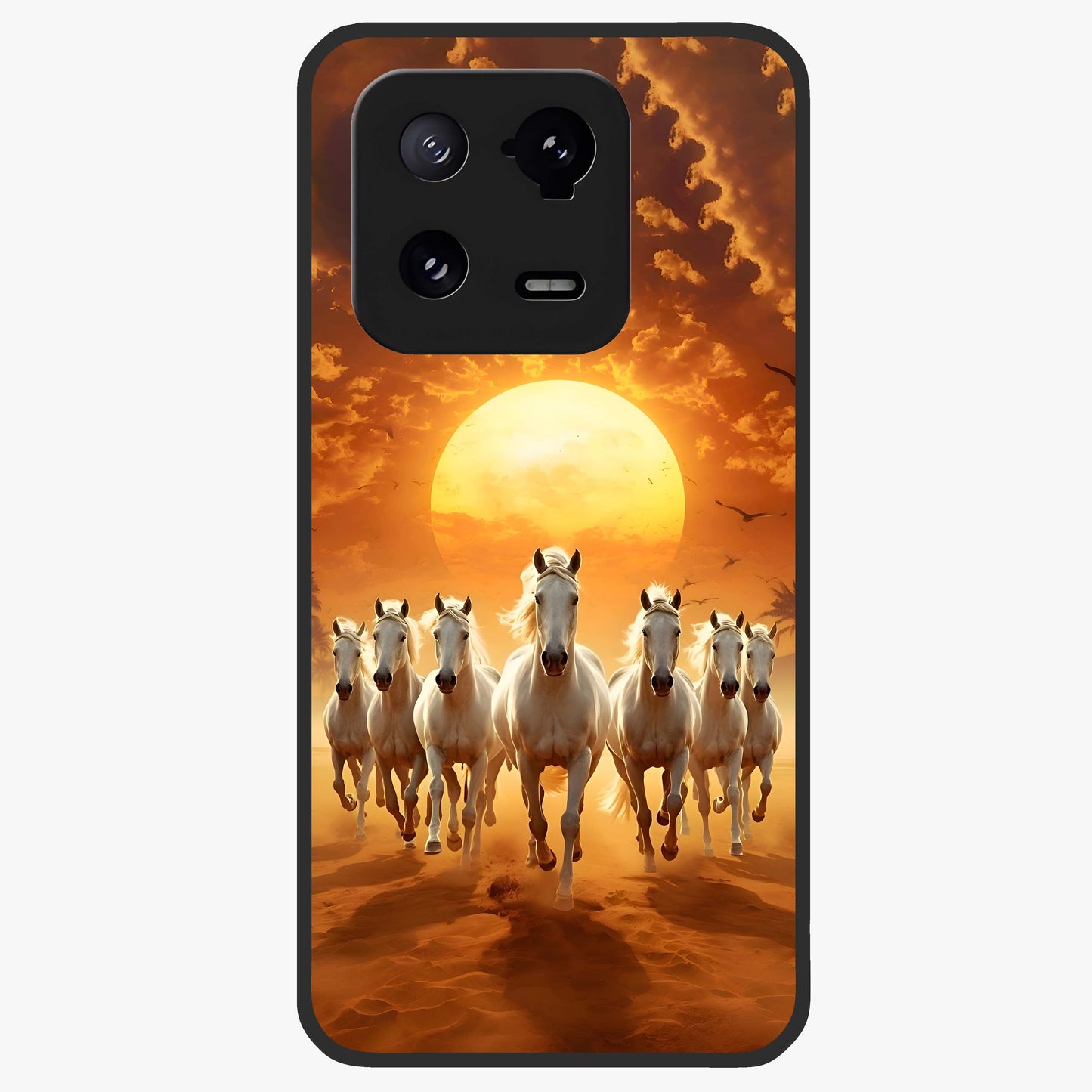 Wild Sunset Majesty Glass Case showing flat back view with majestic sunset landscape artwork and glossy glass finish.