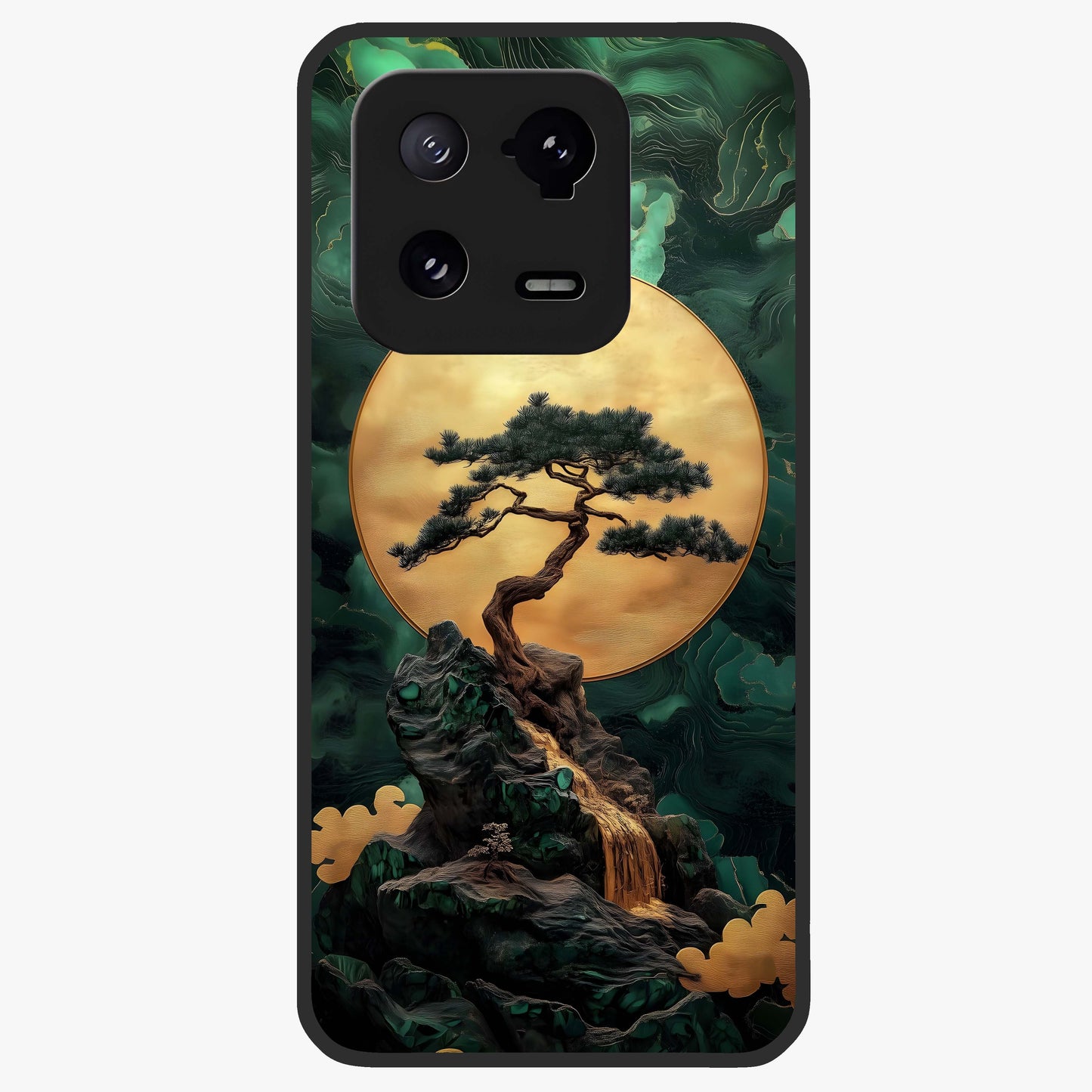 Zen Moon Rise Glass Case showing flat back view with calm moonrise artwork and glossy glass finish.