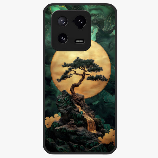 Zen Moon Rise Glass Case showing flat back view with calm moonrise artwork and glossy glass finish.