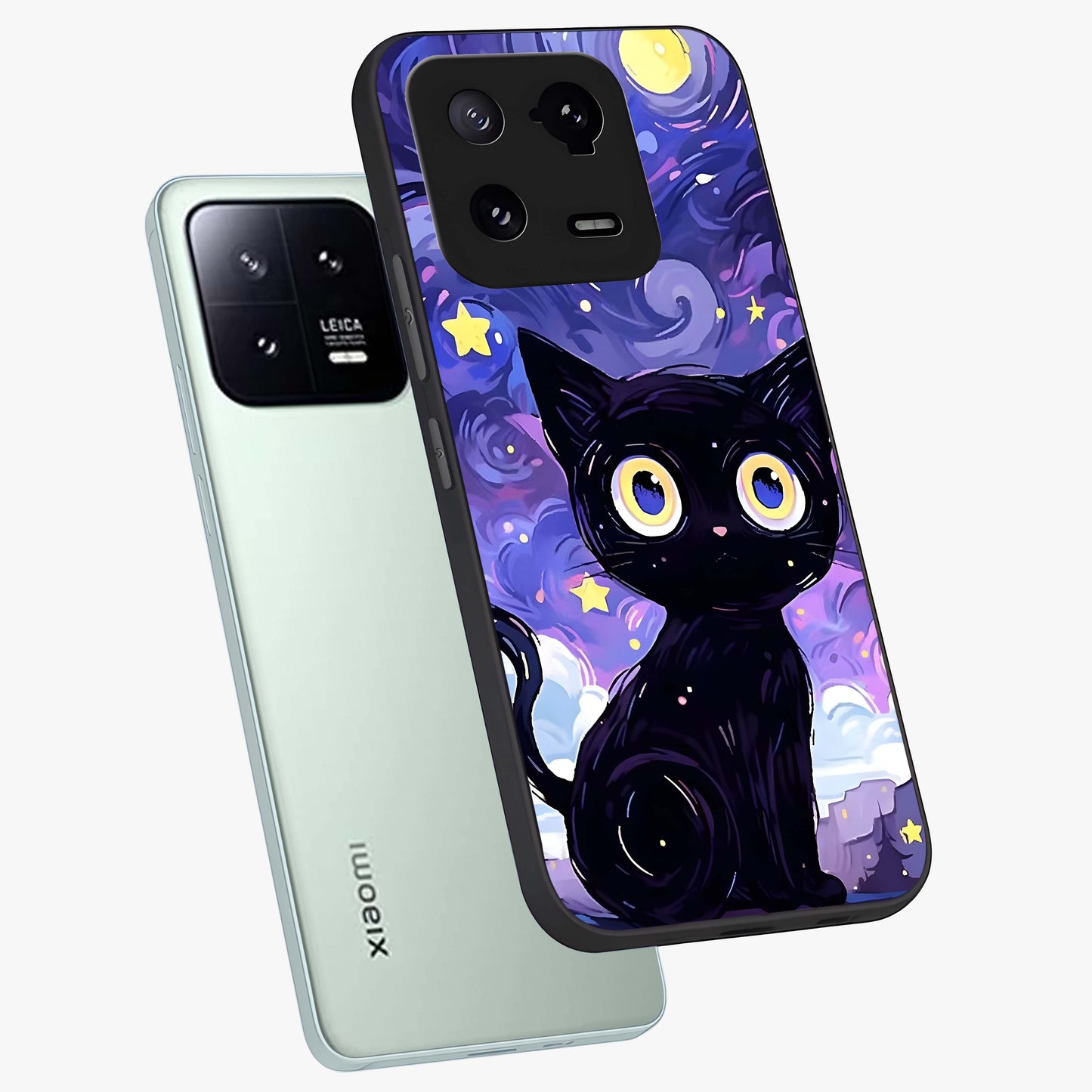 Abstract Cat Art Glass Case displayed in angled mockup highlighting modern abstract cat artwork and sleek glass surface.