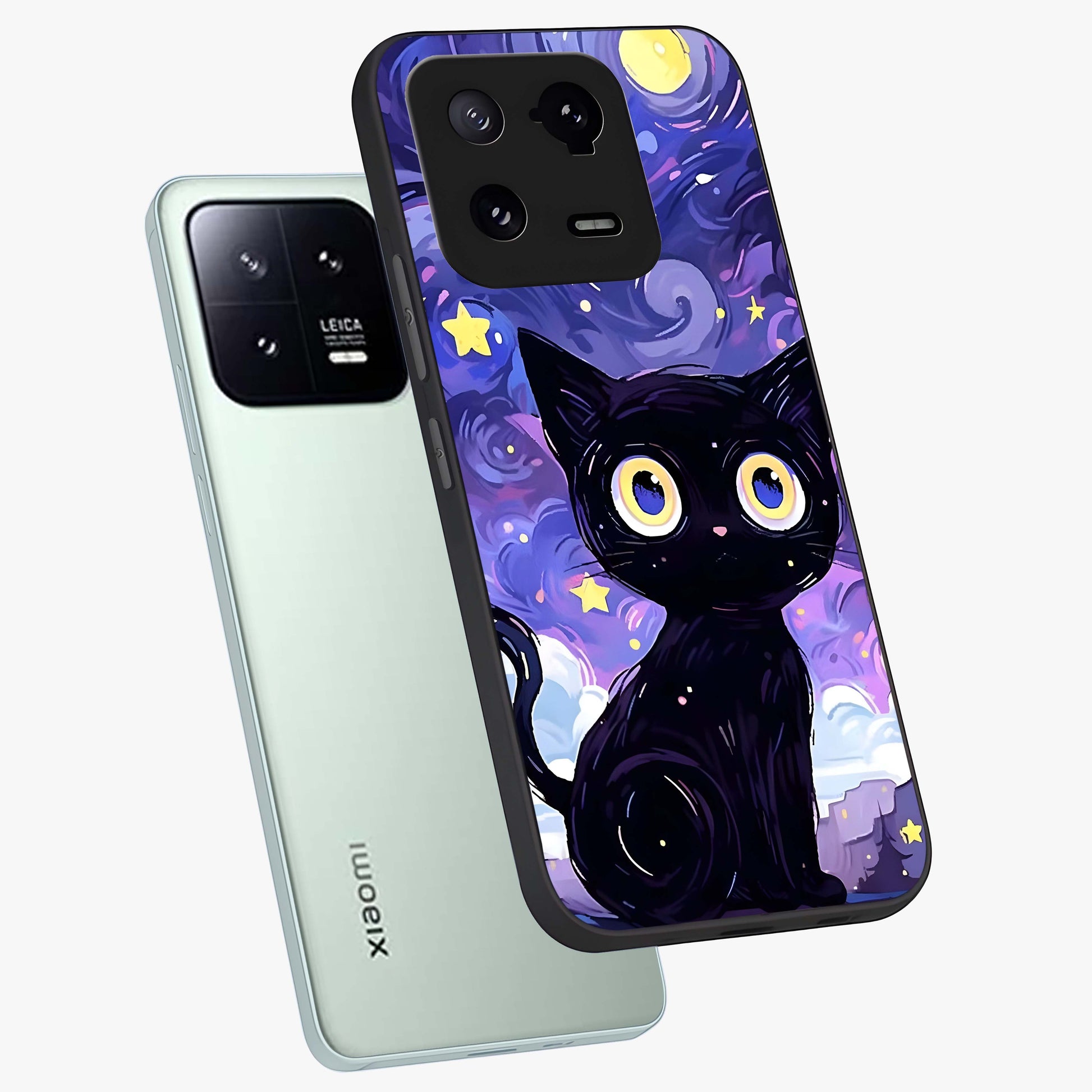 Abstract Cat Art Glass Case displayed in angled mockup highlighting modern abstract cat artwork and sleek glass surface.