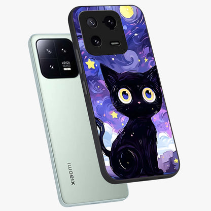 Abstract Cat Art Glass Case displayed in angled mockup highlighting modern abstract cat artwork and sleek glass surface.