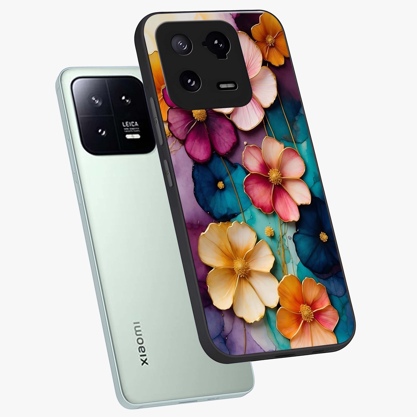 Artlyn Grace Flower Pattern Glass Case displayed in angled mockup highlighting delicate flower pattern design and smooth glass surface.