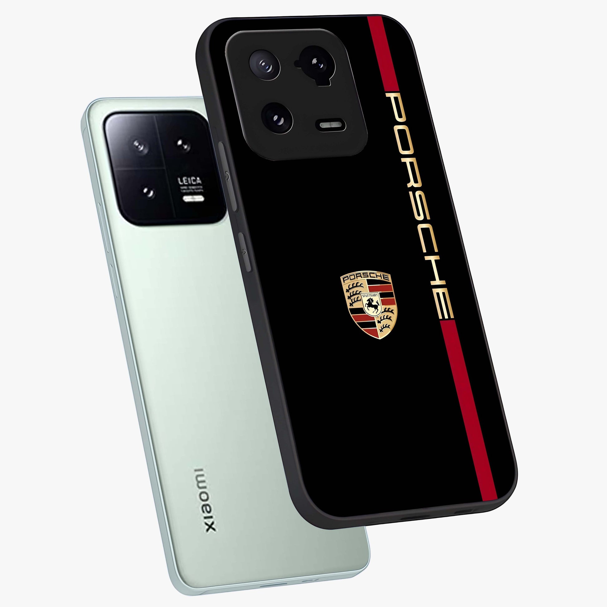 Black Minimal Porsche Glass Case displayed in angled mockup highlighting modern minimal car illustration and clean aesthetic design.
