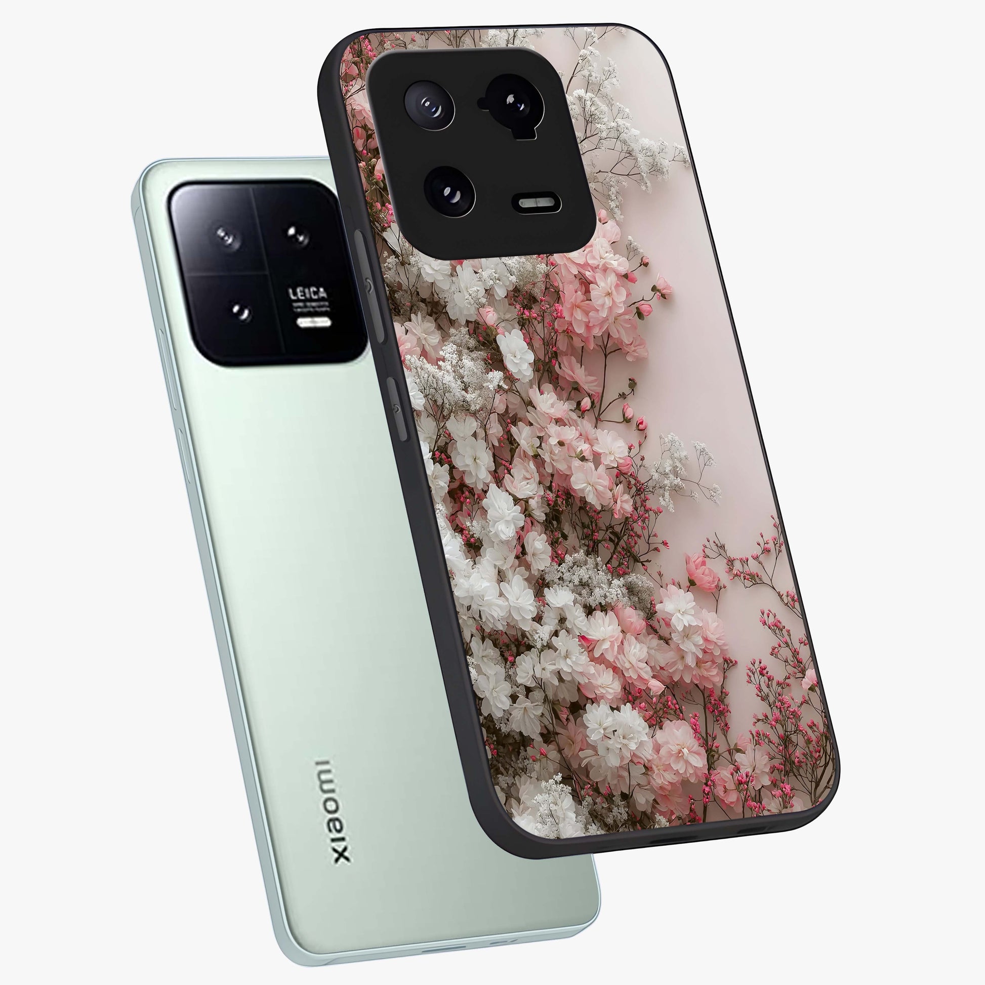 Blush Blossom Cloud Glass Case displayed in angled mockup highlighting soft cloud and blossom design with pastel aesthetic.