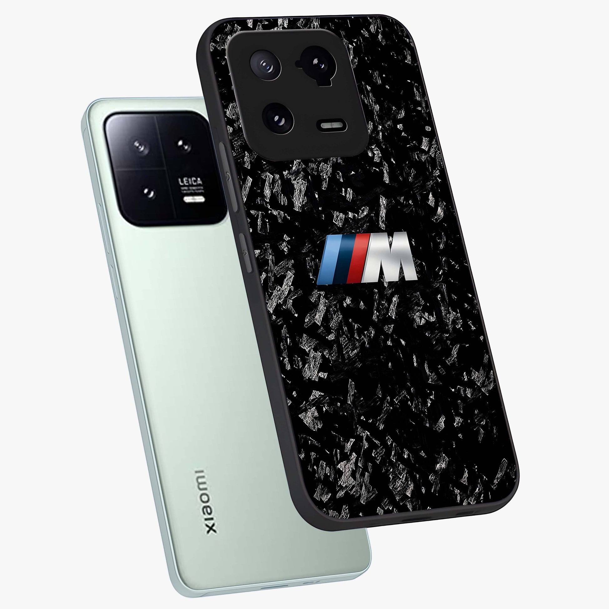Carbon Speed Mark Glass Case displayed in angled mockup highlighting racing inspired carbon design and sleek aesthetic style.