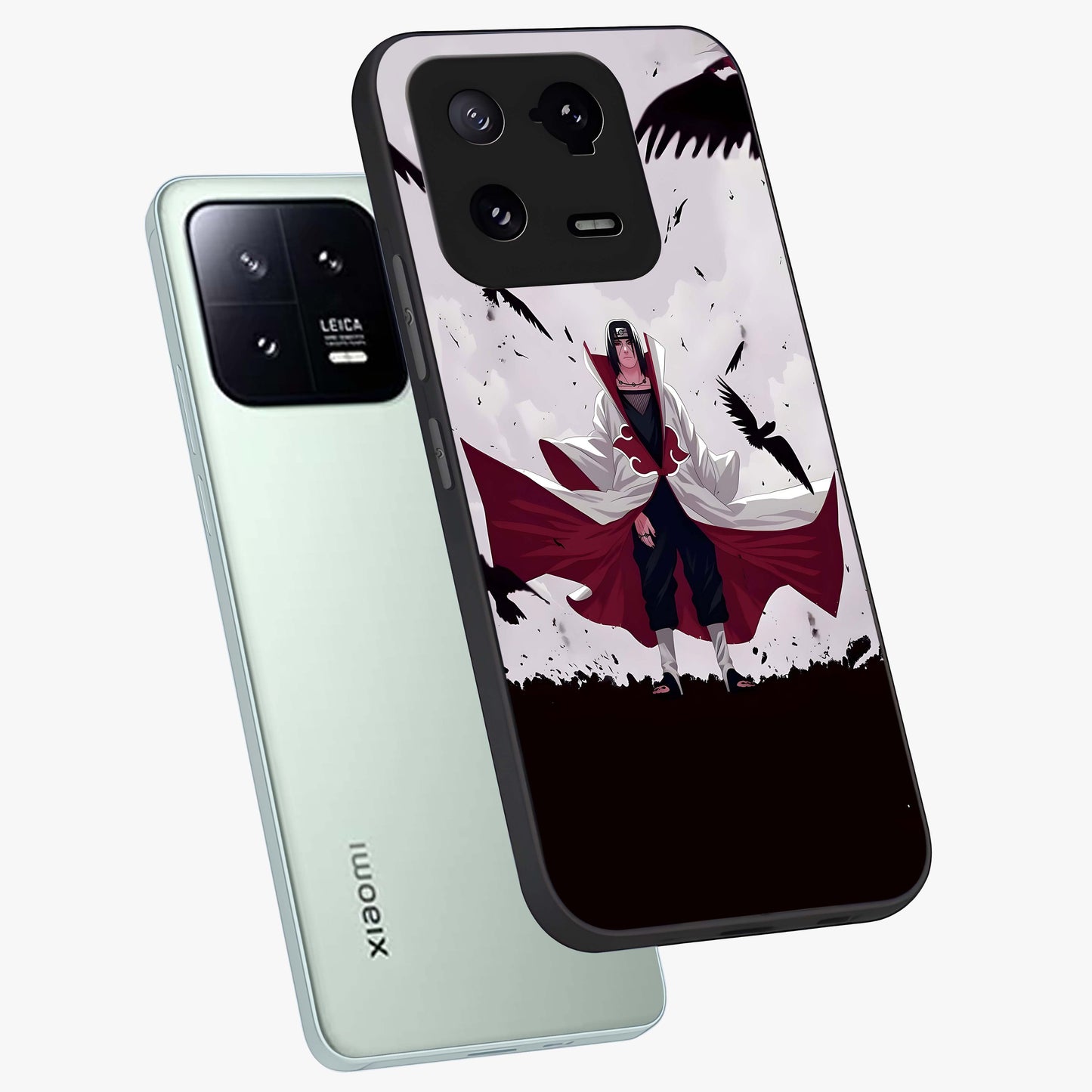 Crimson Crow Ascension Glass Case displayed in angled mockup highlighting powerful crow illustration with dark crimson aesthetic.