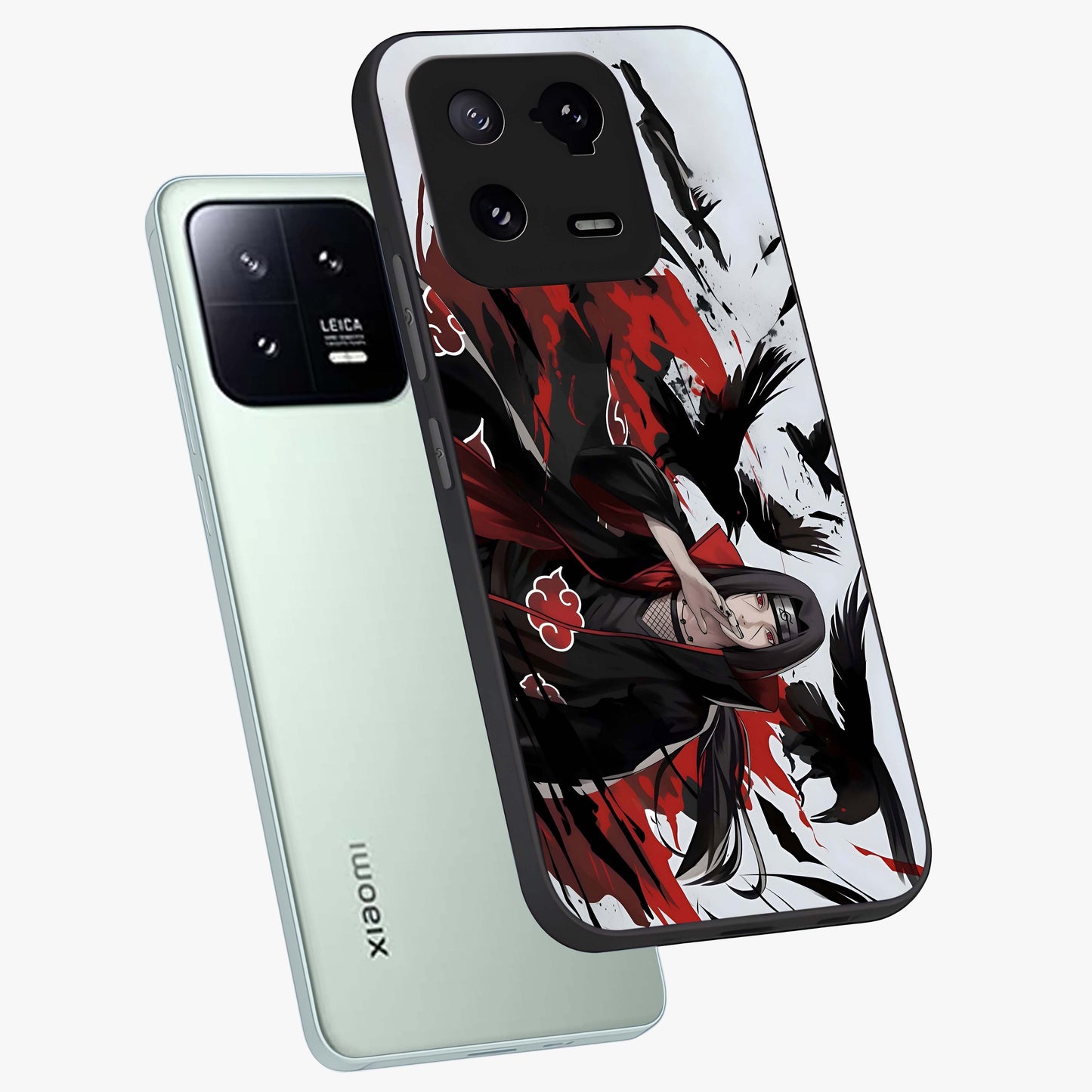 Crimson Crow Illusion Glass Case displayed in angled mockup highlighting mysterious crow graphic with dark aesthetic style.