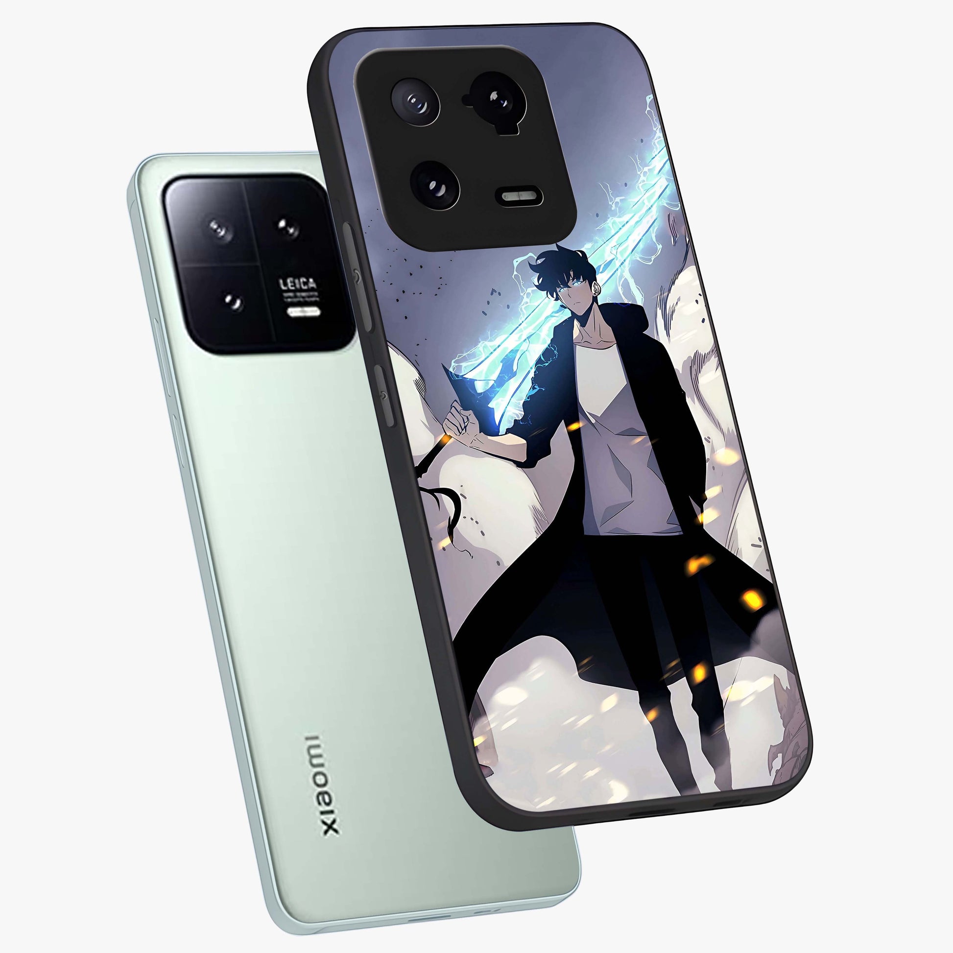 Dark Lightning Anime Warrior Glass Case displayed in angled mockup highlighting powerful lightning themed anime illustration.