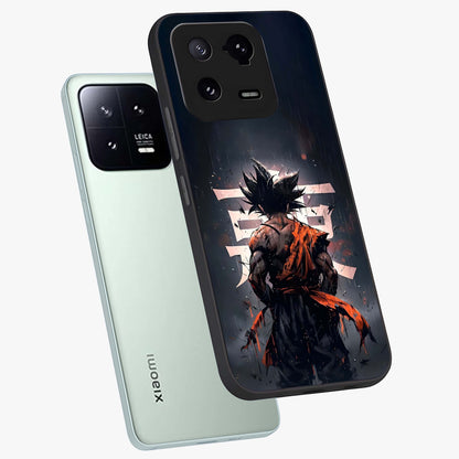 Dark Warrior In Rain Glass Case displayed in angled mockup highlighting dramatic warrior illustration with dark rain aesthetic.