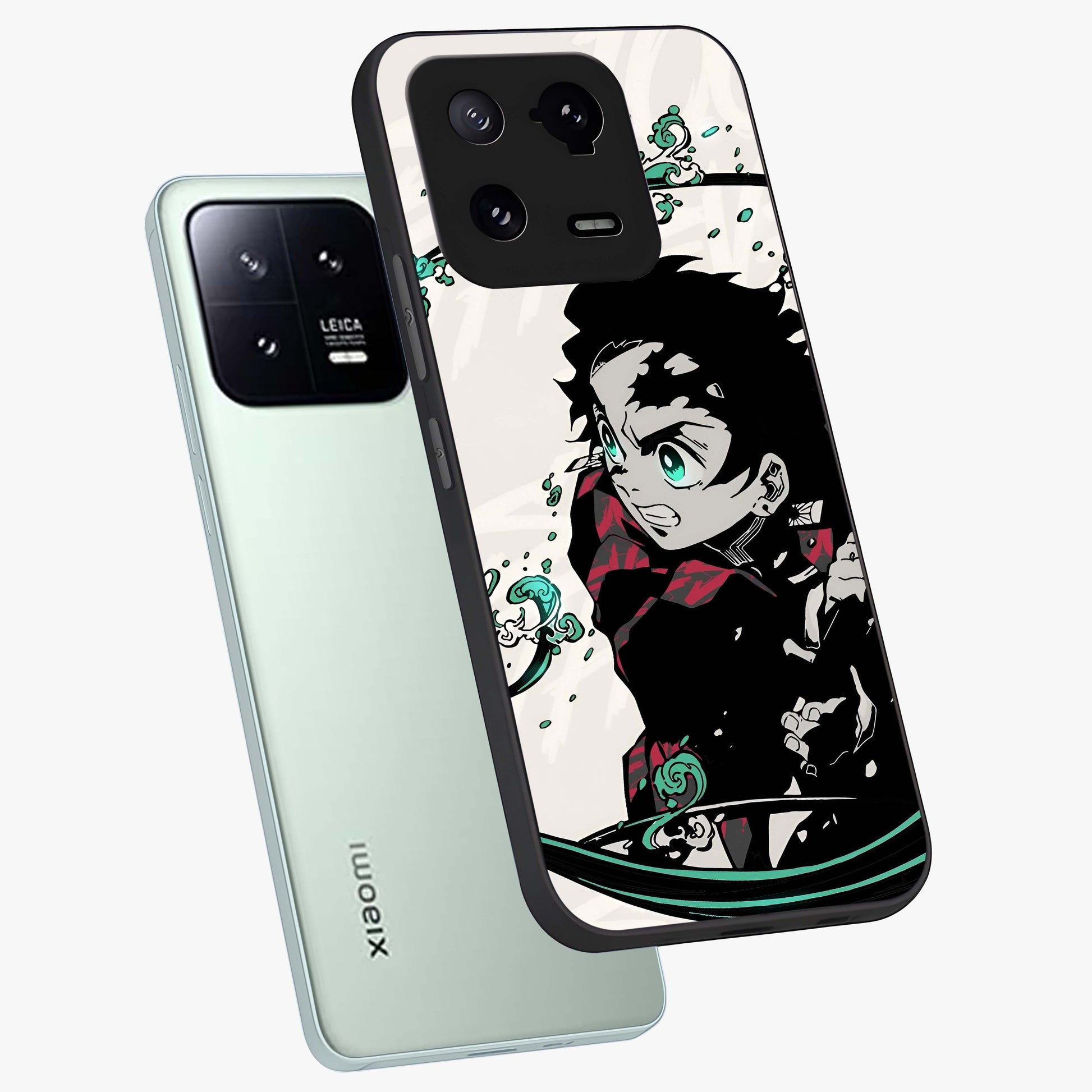 Demon Slayer Glass Case displayed in angled mockup highlighting dramatic anime character design with action aesthetic.