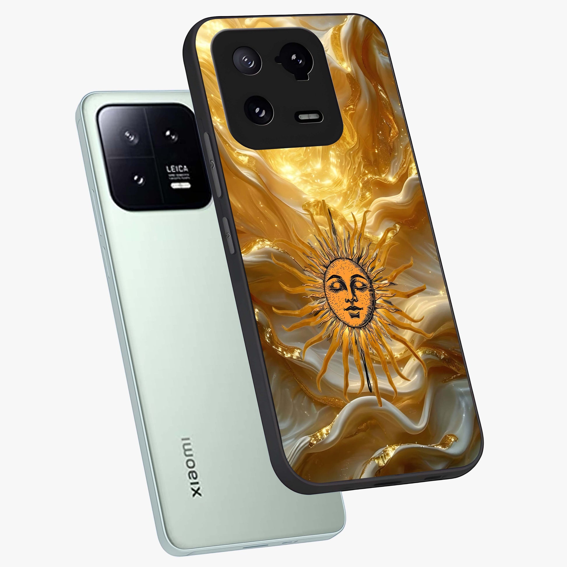 Eternal Golden Glow Glass Case displayed in angled mockup highlighting glowing golden aesthetic design with elegant style.
