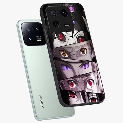 Eyes of Destiny Glass Case displayed in angled mockup highlighting bold eye illustration with mystical aesthetic style.